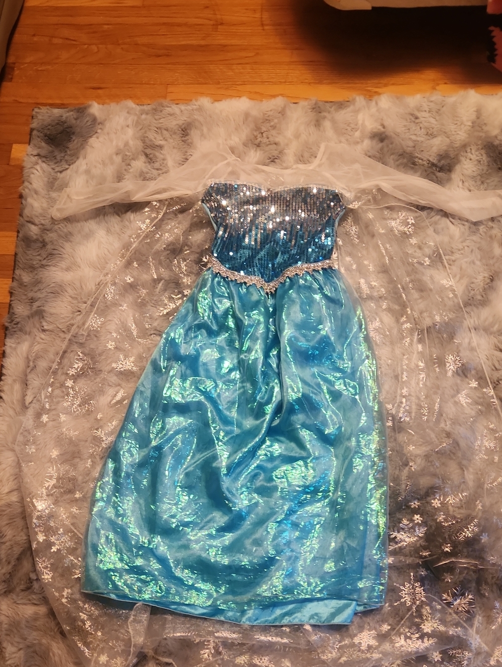 Blue Sequin & Iridescent Princess Dress with Snowflake Cape